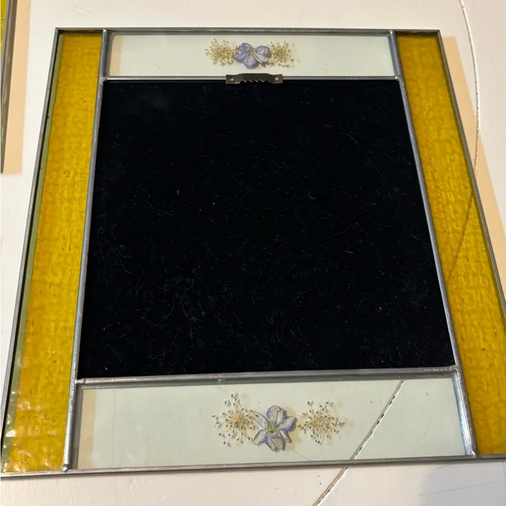 Elegant vintage Yellow and pressed flower Wall Mirror Set. Rare find!